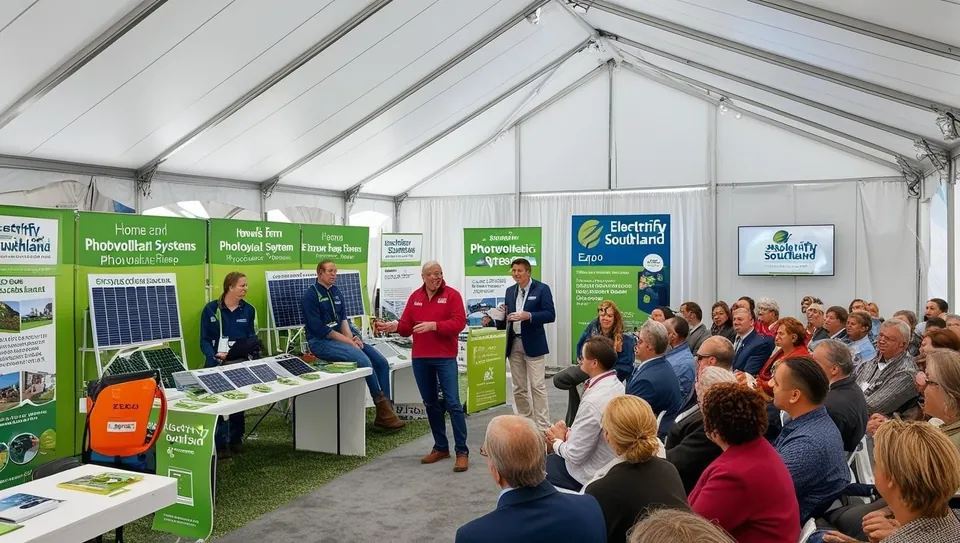Audience at an electrification talk in a field days marquee